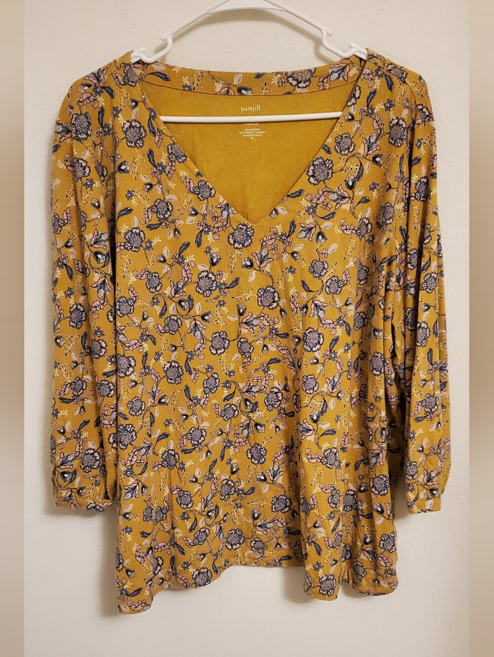 J. Jill Pure Jill Printed Floral V-Neck Blouse Size 2X Boho Mature Fall